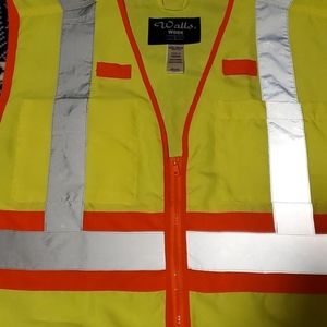 WALLS SAFETY VEST NEW SIZE IS LARGE YELLOW AND ORANGE GRAY REFLECTOR STRIPE